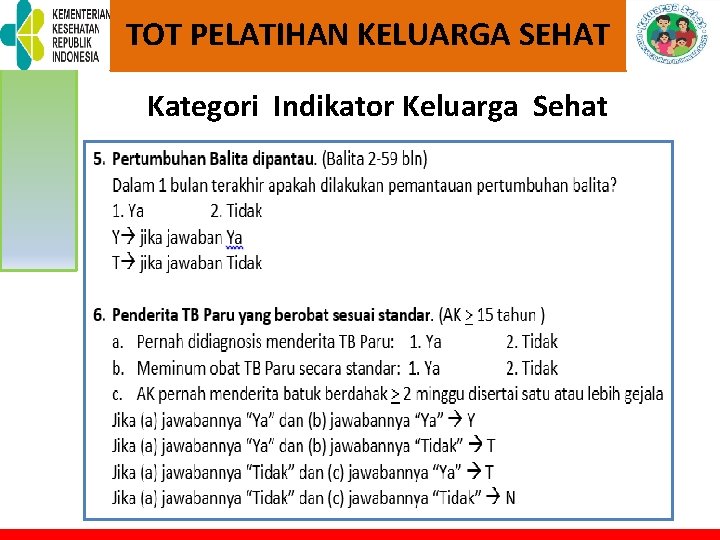 TOT PELATIHAN KELUARGA SEHAT Kategori Indikator Keluarga Sehat 