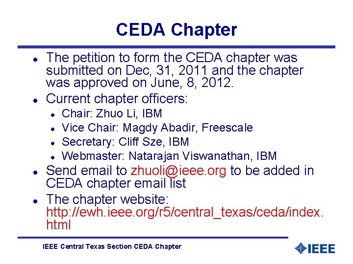 CEDA Chapter l l The petition to form the CEDA chapter was submitted on