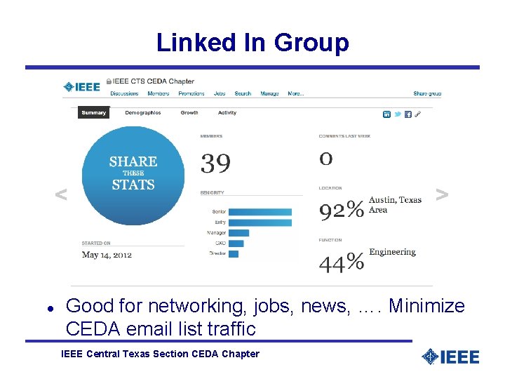 Linked In Group l Good for networking, jobs, news, …. Minimize CEDA email list