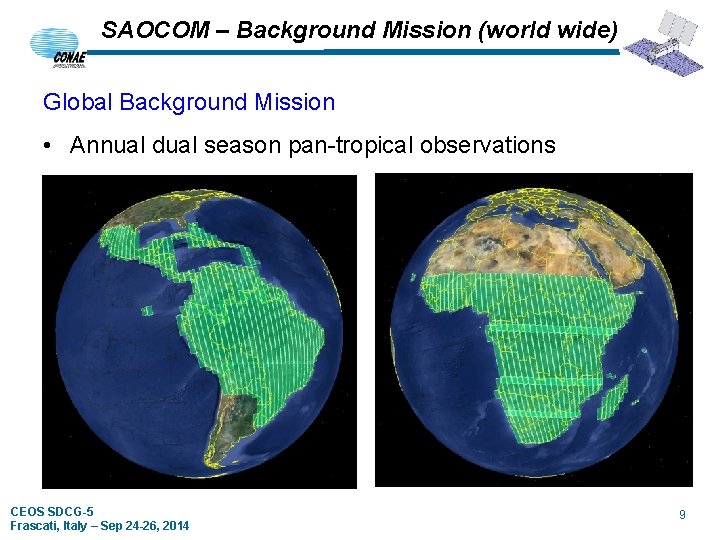 SAOCOM – Background Mission (world wide) Global Background Mission • Annual dual season pan-tropical