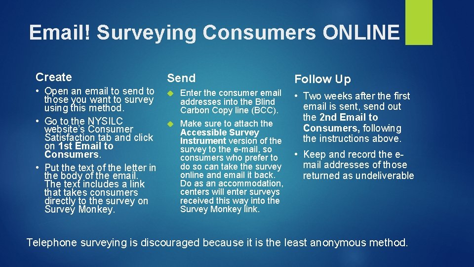 Email! Surveying Consumers ONLINE Create • Open an email to send to those you