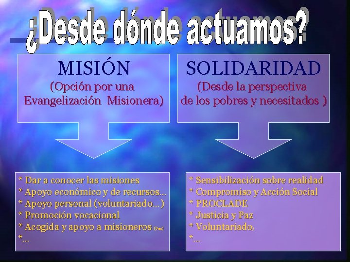 MISIÓN SOLIDARIDAD (Opción por una Evangelización Misionera) (Desde la perspectiva de los pobres y