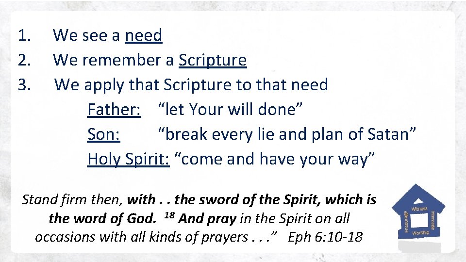 1. 2. 3. We see a need We remember a Scripture We apply that