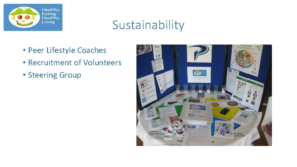 Sustainability • Peer Lifestyle Coaches • Recruitment of Volunteers • Steering Group 