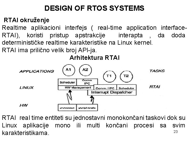 DESIGN OF RTOS SYSTEMS RTAI okruženje Realtime aplikacioni interfejs ( real-time application interface. RTAI),
