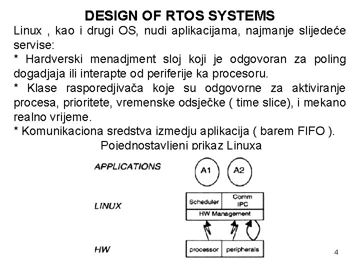 DESIGN OF RTOS SYSTEMS Linux , kao i drugi OS, nudi aplikacijama, najmanje slijedeće