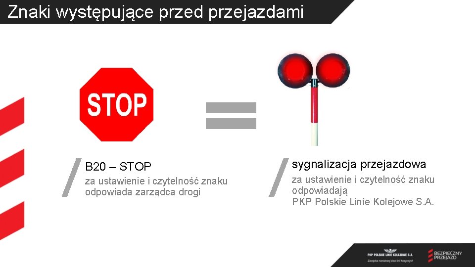 Znaki występujące przed przejazdami B 20 – STOP sygnalizacja przejazdowa za ustawienie i czytelność