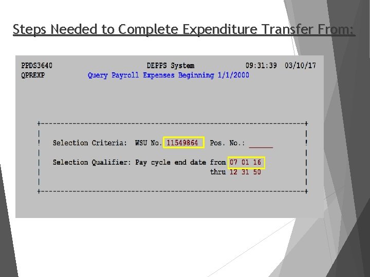 Steps Needed to Complete Expenditure Transfer From: 