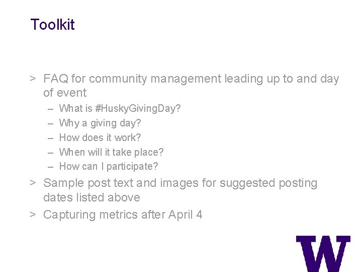 Toolkit > FAQ for community management leading up to and day of event –