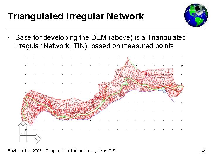 Triangulated Irregular Network • Base for developing the DEM (above) is a Triangulated Irregular