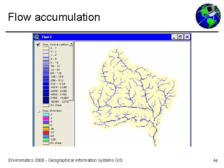 Flow accumulation Enviromatics 2008 - Geographical information systems GIS 46 