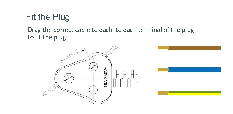 Fit the Plug Drag the correct cable to each terminal of the plug to