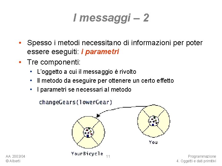 I messaggi – 2 • Spesso i metodi necessitano di informazioni per poter essere