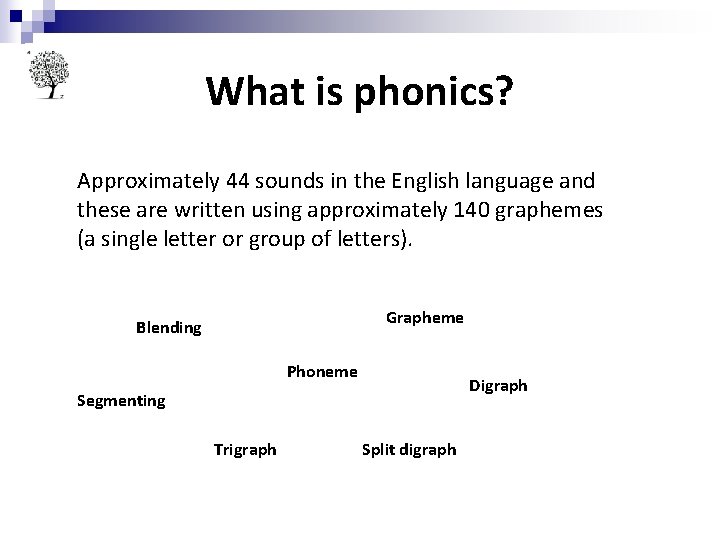 What is phonics? Approximately 44 sounds in the English language and these are written What is phonics? Approximately 44 sounds in the English language and these are written