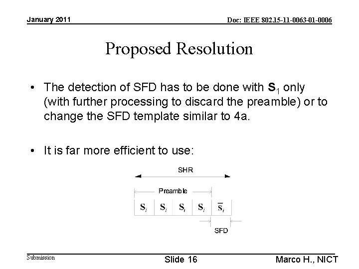 January 2011 Doc: IEEE 802. 15 -11 -0063 -01 -0006 Proposed Resolution • The