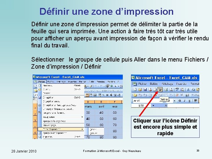 Définir une zone d’impression permet de délimiter la partie de la feuille qui sera