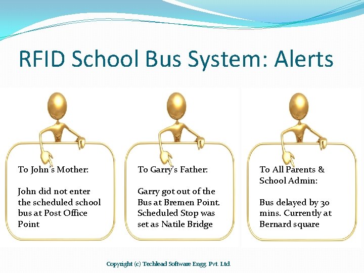 RFID School Bus System: Alerts To John’s Mother: To Garry’s Father: John did not
