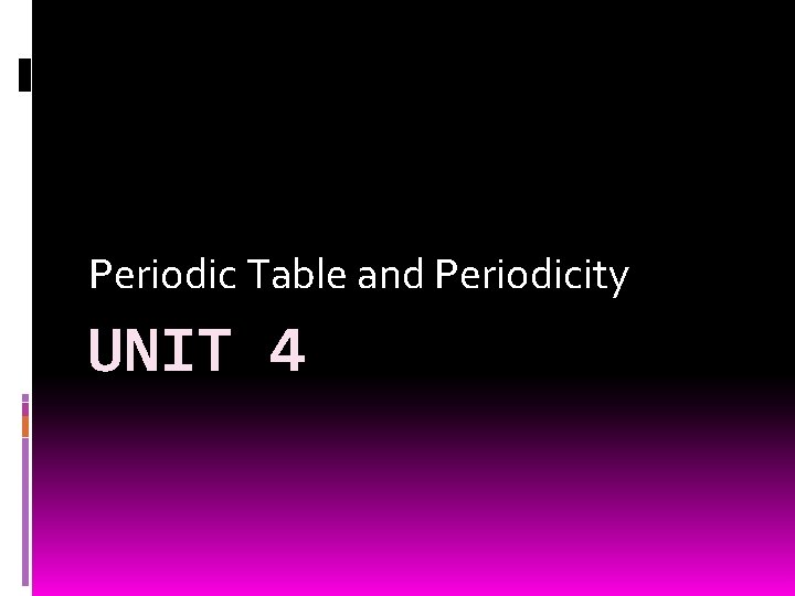 Periodic Table and Periodicity UNIT 4 