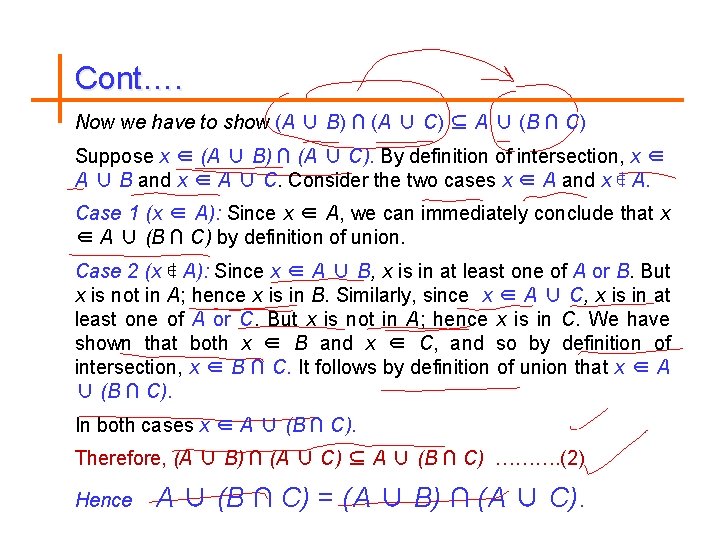 Cont…. Now we have to show (A ∪ B) ∩ (A ∪ C) ⊆