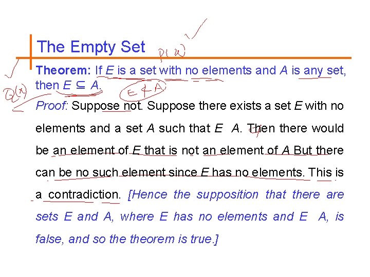 The Empty Set Theorem: If E is a set with no elements and A