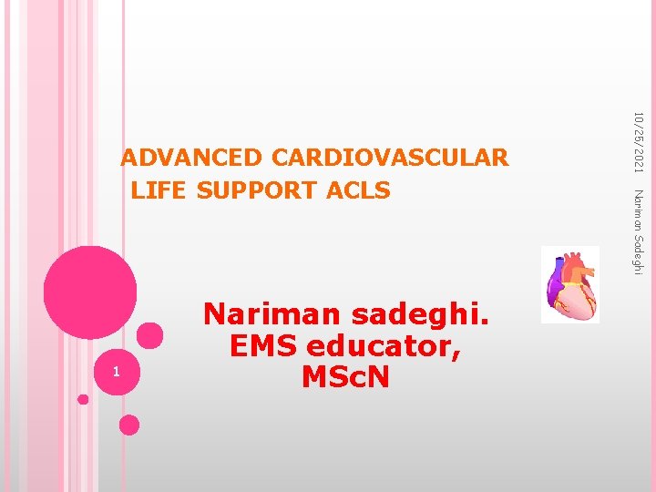 Nariman Sadeghi 1 Nariman sadeghi. EMS educator, MSc. N 10/25/2021 ADVANCED CARDIOVASCULAR LIFE SUPPORT