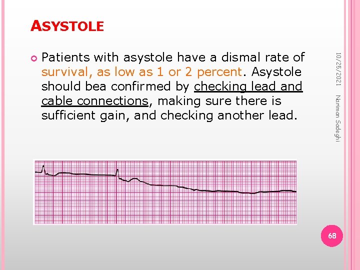 ASYSTOLE Nariman Sadeghi Patients with asystole have a dismal rate of survival, as low