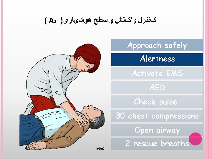 ( A 2 ) کﻨﺘﺮﻝ ﻭﺍکﻨﺶ ﻭ ﺳﻄﺢ ﻫﻮﺷیﺎﺭی Approach safely Alertness Activate EMS