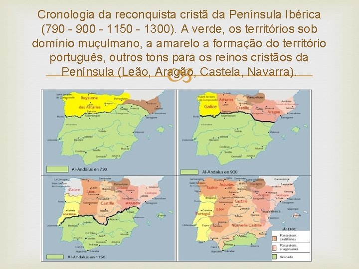 Cronologia da reconquista cristã da Península Ibérica (790 - 900 - 1150 - 1300).