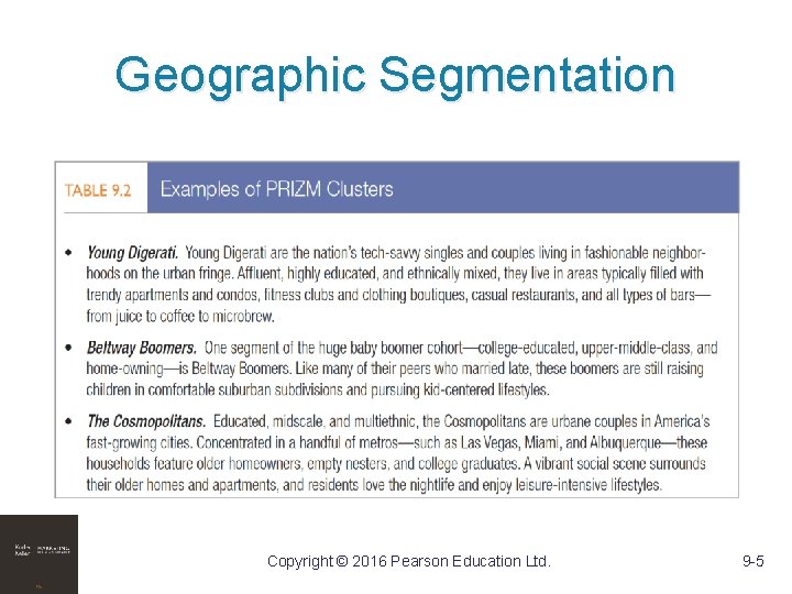 Geographic Segmentation Copyright © 2016 Pearson Education Ltd. 9 -5 