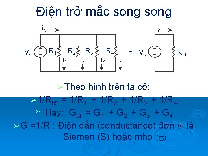 Điện trở mắc song is Vs is R 1 i 1 R 2 i