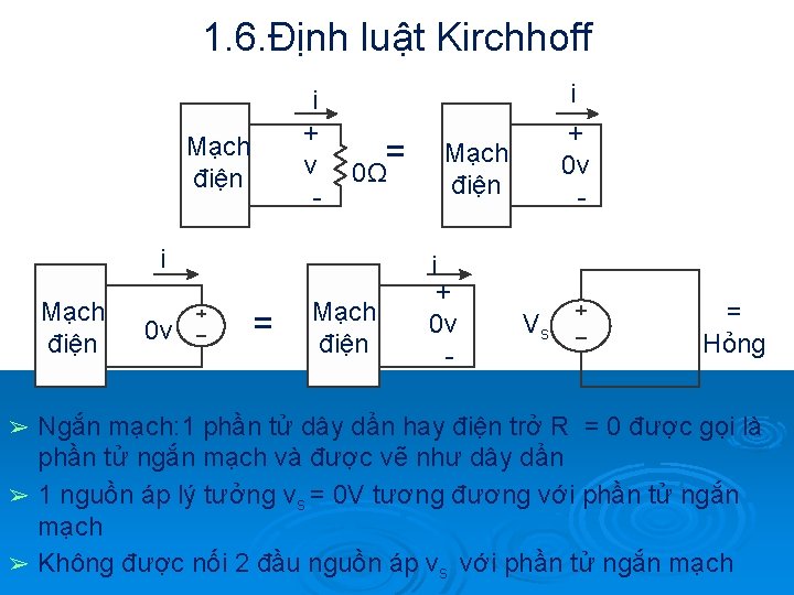 1. 6. Định luật Kirchhoff i + v - Mạch điện 0Ω i Mạch