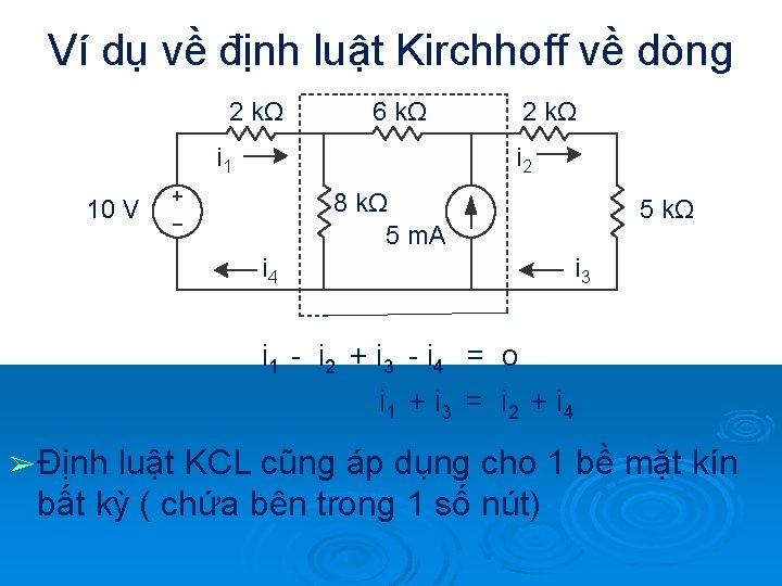 Ví dụ về định luật Kirchhoff về dòng 2 kΩ 6 kΩ i 1