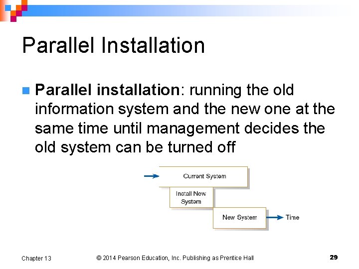 Parallel Installation n Parallel installation: running the old information system and the new one