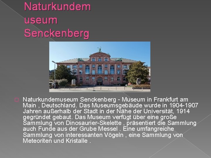 Naturkundem useum Senckenberg � Naturkundemuseum Senckenberg - Museum in Frankfurt am Main , Deutschland.