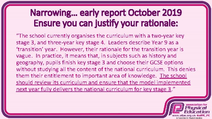 Narrowing… early report October 2019 Ensure you can justify your rationale: “The school currently