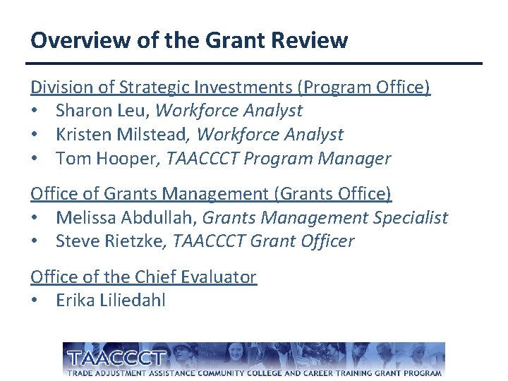 Overview of the Grant Review Division of Strategic Investments (Program Office) • Sharon Leu,