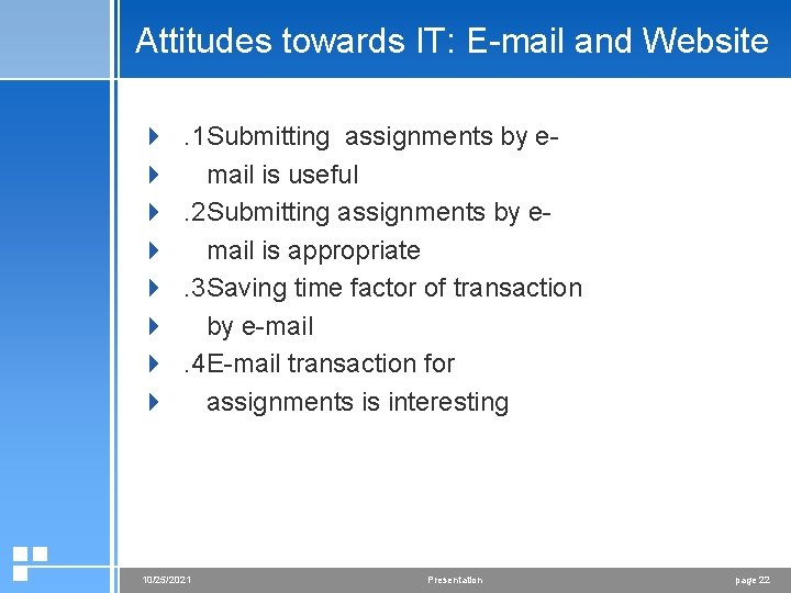 Attitudes towards IT: E-mail and Website 4 4 4 4 . 1 Submitting assignments