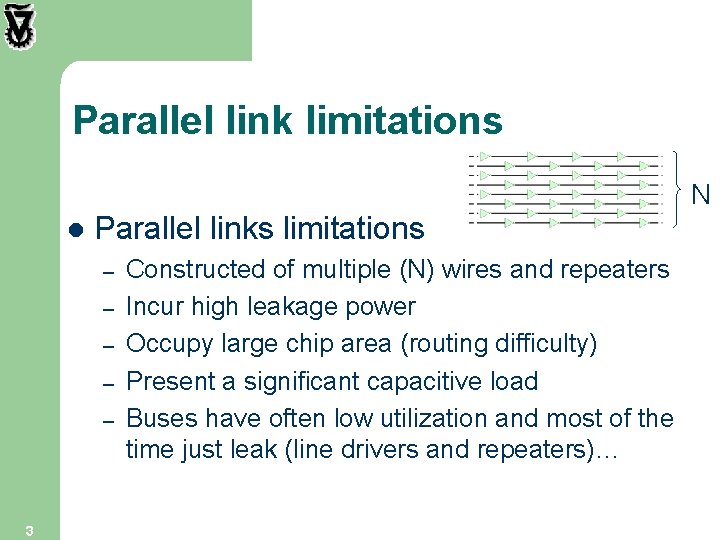 Parallel link limitations N l Parallel links limitations – – – 3 Constructed of