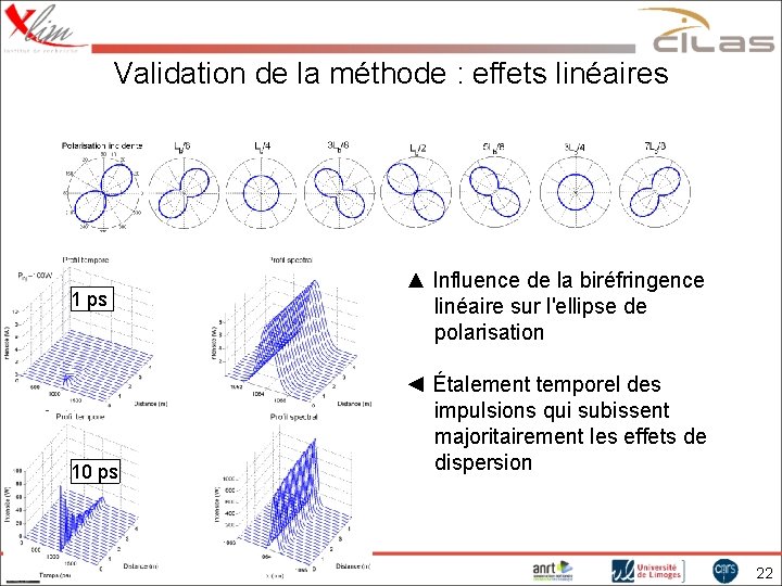 Validation de la méthode : effets linéaires 1 ps 10 ps ▲ Influence de