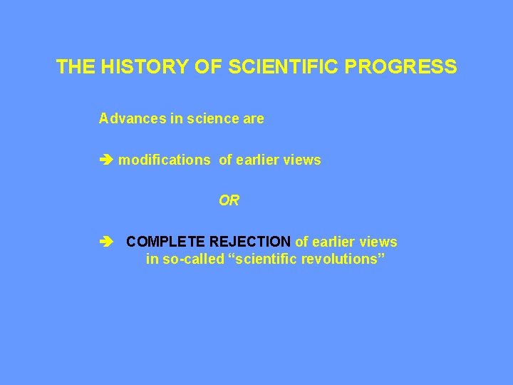 THE HISTORY OF SCIENTIFIC PROGRESS Advances in science are modifications of earlier views OR