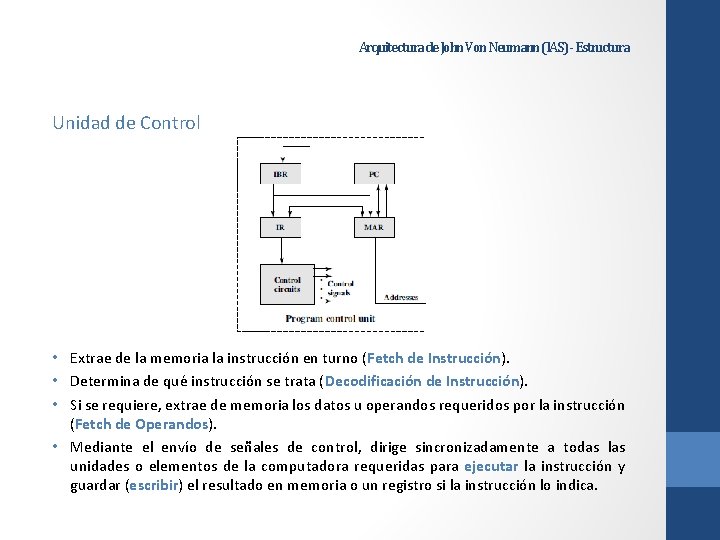 Arquitectura de John Von Neumann (IAS) - Estructura Unidad de Control • Extrae de