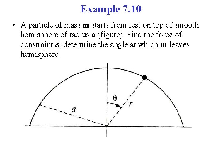 Example 7. 10 • A particle of mass m starts from rest on top