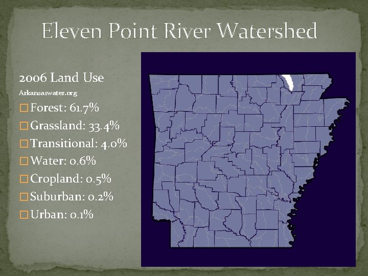 Eleven Point River Watershed 2006 Land Use Arkansaswater. org � Forest: 61. 7% � Eleven Point River Watershed 2006 Land Use Arkansaswater. org � Forest: 61. 7% �