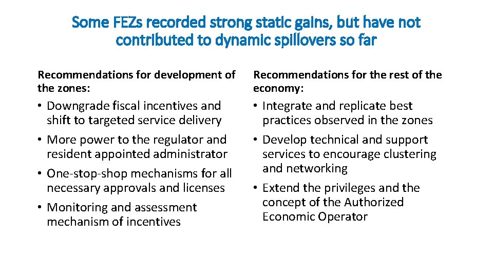 Some FEZs recorded strong static gains, but have not contributed to dynamic spillovers so Some FEZs recorded strong static gains, but have not contributed to dynamic spillovers so