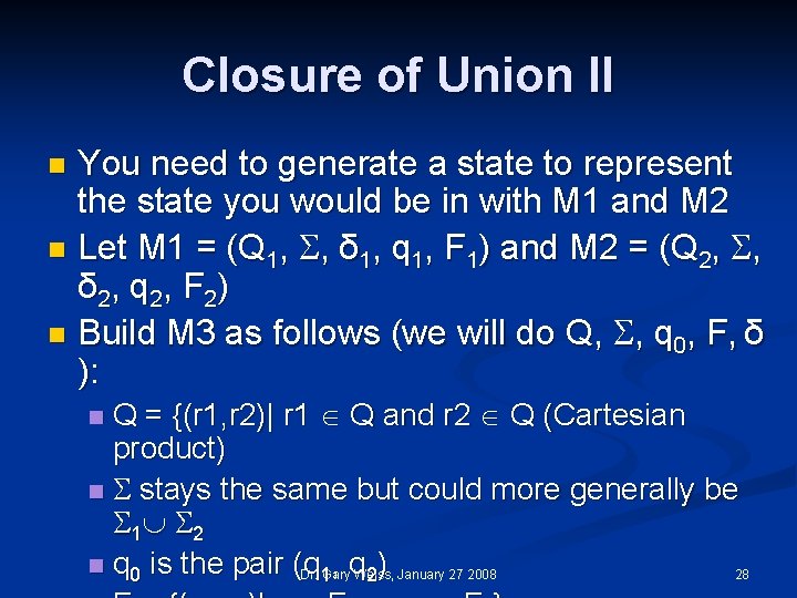 Closure of Union II You need to generate a state to represent the state