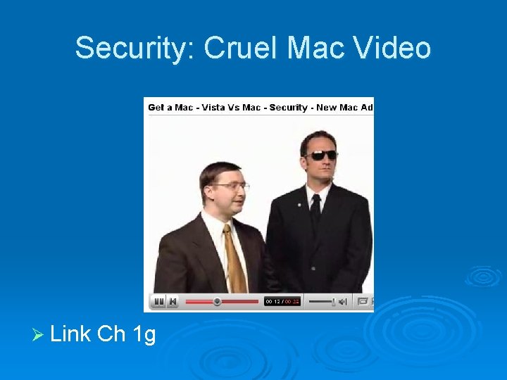 Security: Cruel Mac Video Ø Link Ch 1 g 