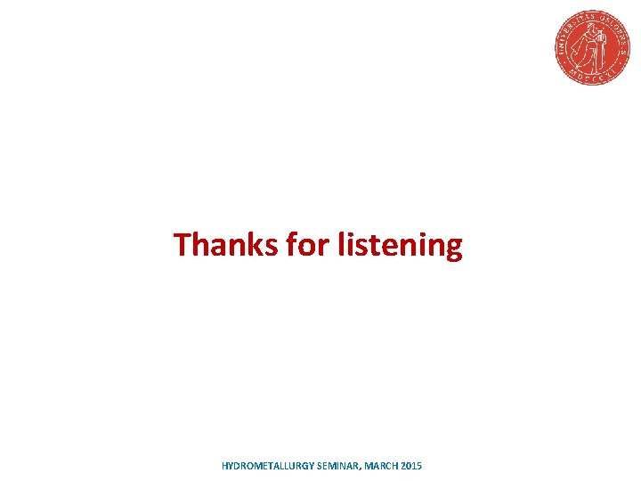 Thanks for listening HYDROMETALLURGY SEMINAR, MARCH 2015 
