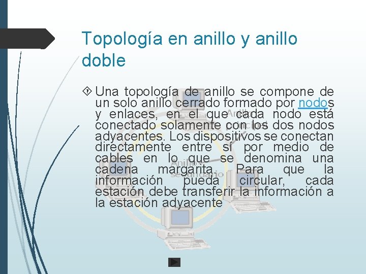 Topología en anillo y anillo doble Una topología de anillo se compone de un