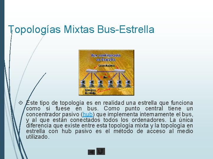 Topologías Mixtas Bus-Estrella Este tipo de topología es en realidad una estrella que funciona