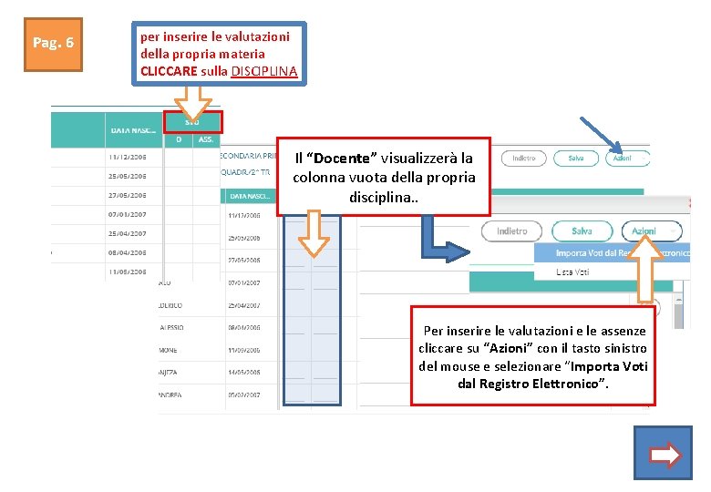 Pag. 6 per inserire le valutazioni della propria materia CLICCARE sulla DISCIPLINA Il “Docente”